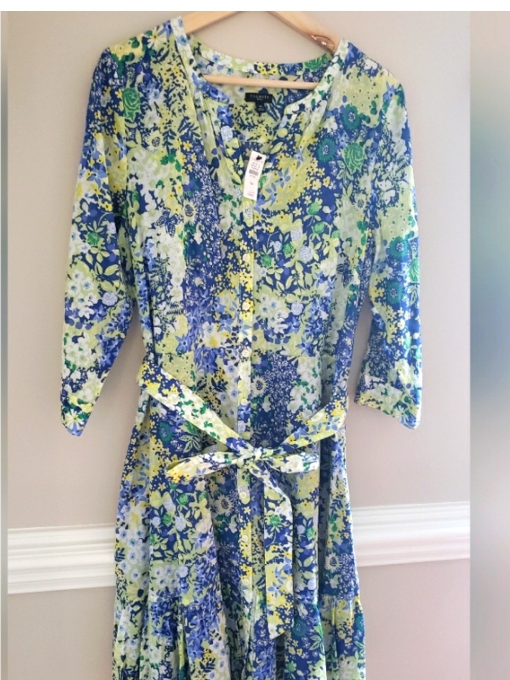 Talbots Blue, Green & Yellow Floral Button-Front Midi Dress